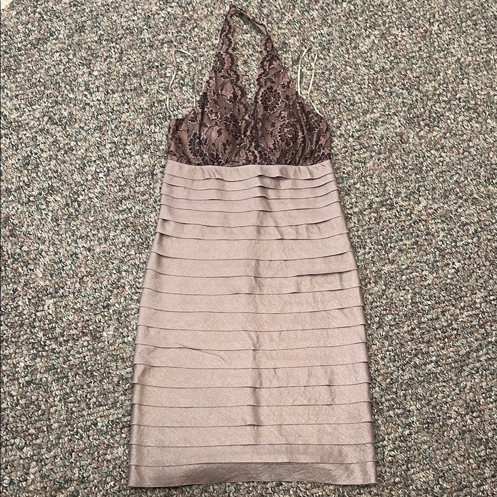 Vintage JS Collections laser cut body con Lace Halter Dress